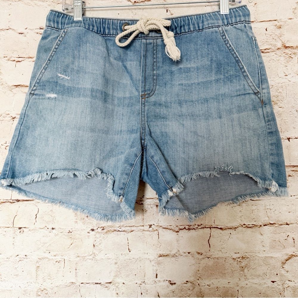 Aerie rope drawstring denim fray shorts